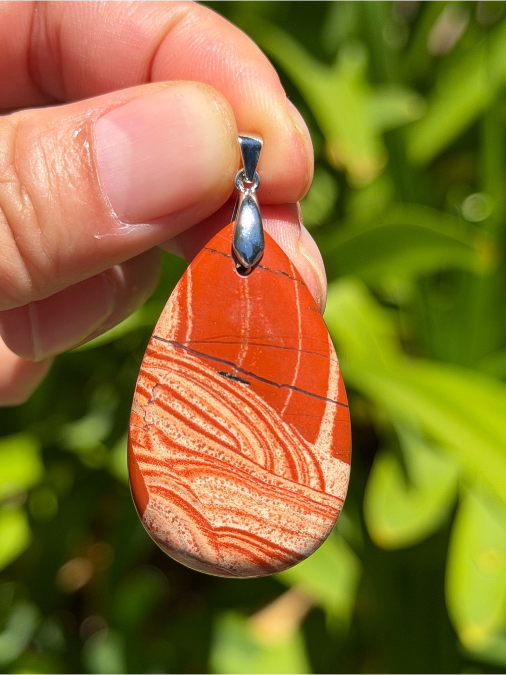 925‎ silver plated natural red jasper teardrop pendant 1619